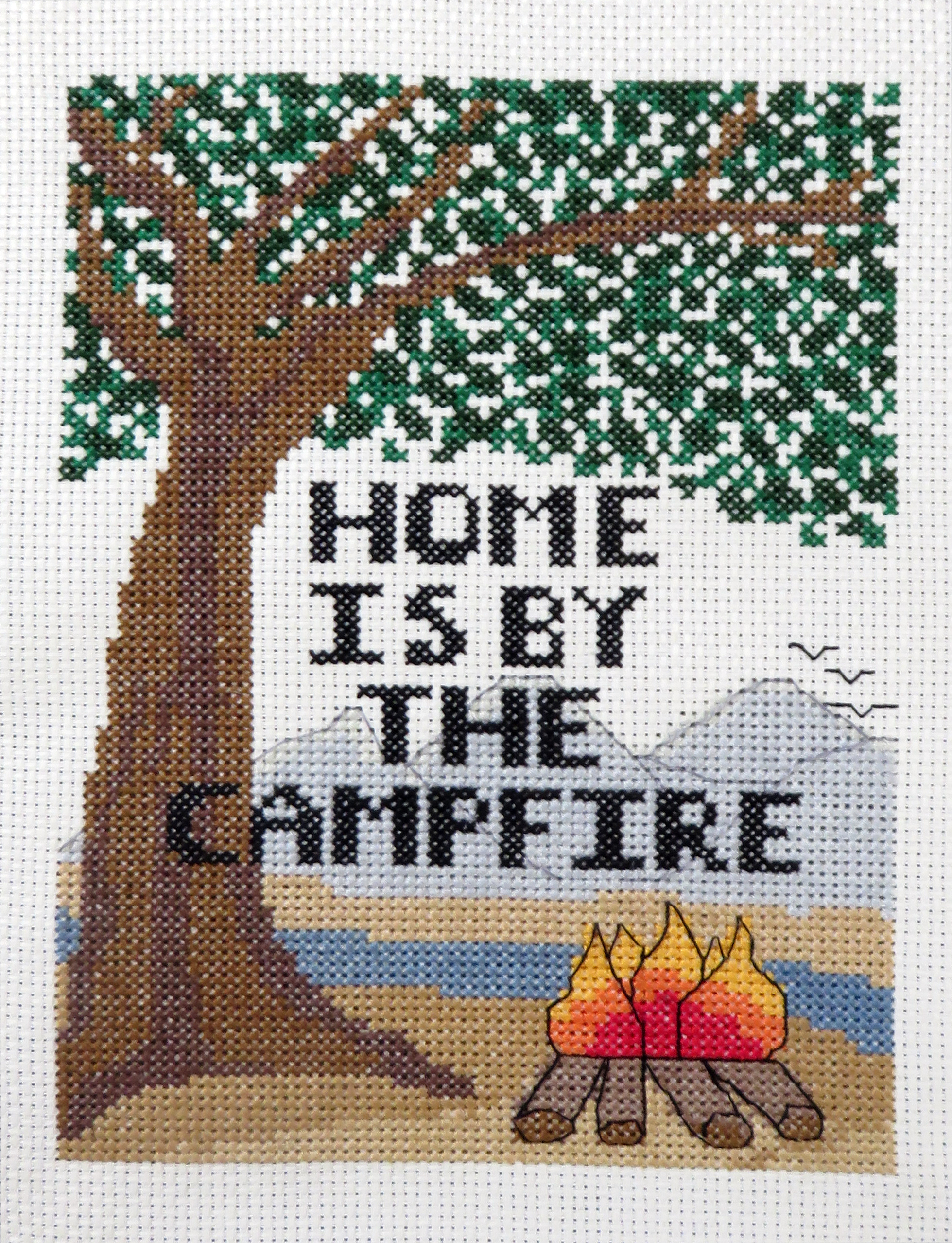 Home is by the campfire tree pattern