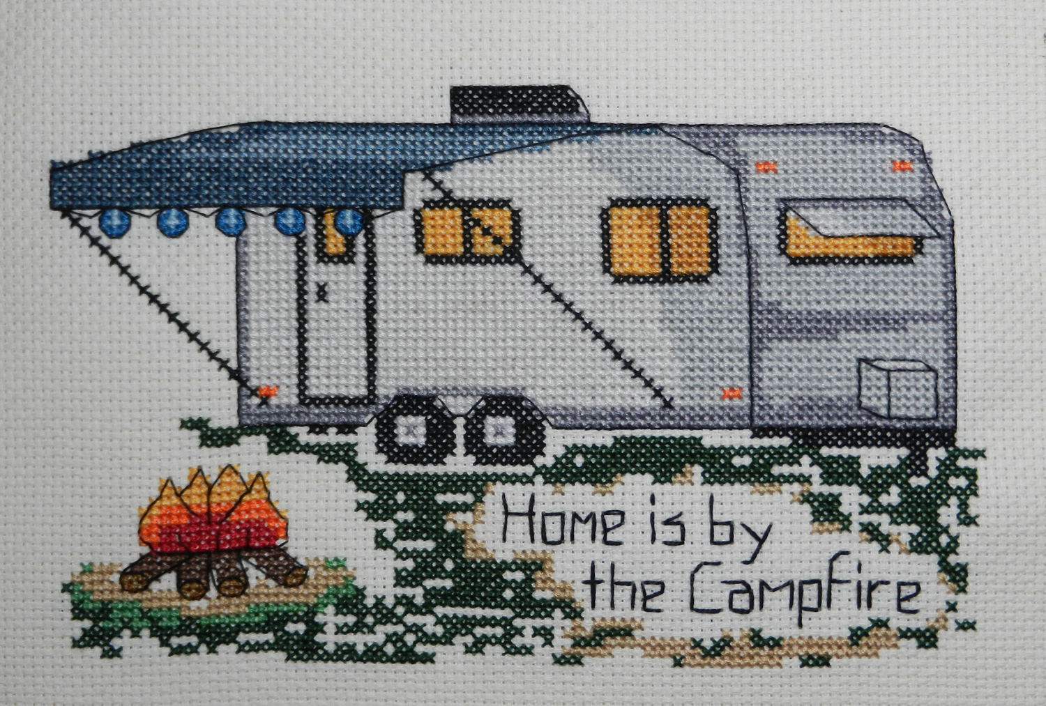 Trailer Home is by the Campfire Cross Stitch