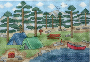 camping by the lake cross stitch pattern
