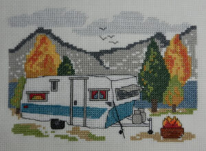 fall camping cross stitch pattern