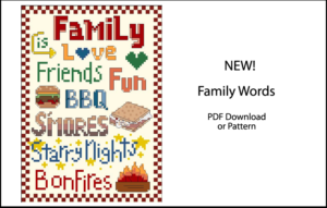 family words cross stitch design