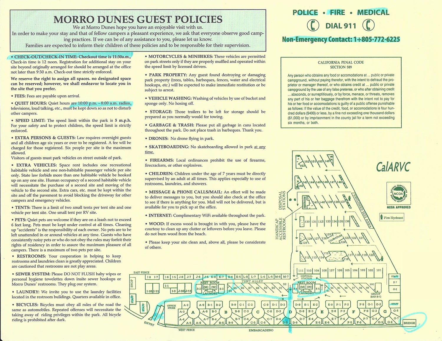 Morro Dunes RV Park Campground Map