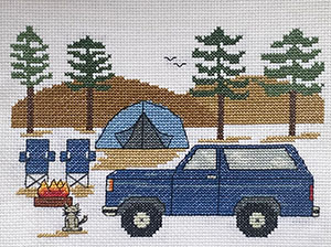 Bronco and the Cat Camping – a NEW Cross Stitch design